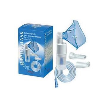 Kit completo prontex rapid mask per aerosolterapia con ampolla plastica +maschera per adulti +tubo pressione +accessorio nasale +boccheruola