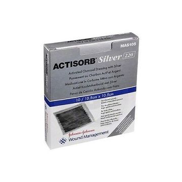 Medicazione in carbone attivo con argento actisorb silver 10,5x10,5 cm 3 pezzi