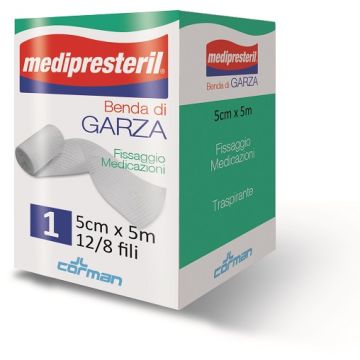 Benda di garza medipresteril 12/8 fu m5x5cm 12/8 fili