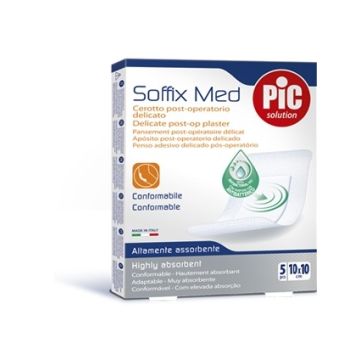 Cerotto pic soffix med in tnt con tampone centrale assorbente sterile monouso 10x10 cm antibatterico 5 pezzi