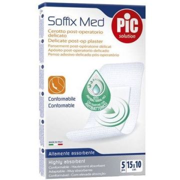 Cerotto pic soffix med in tnt con tampone centrale assorbente sterile monouso 10x15 cm antibatterico 5 pezzi
