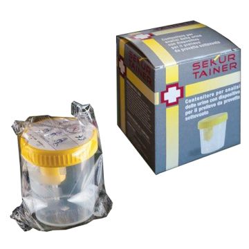 Contenitore per urina sekur trainer con tappo a vite e sonda per prelievo da provetta sottovuoto 120ml