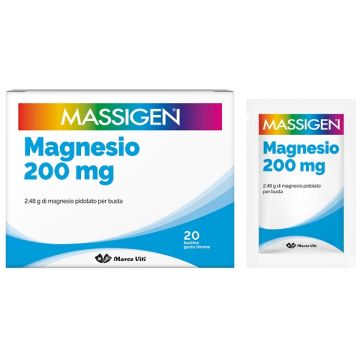 Massigen magnesio 20 bustine da 6 g gusto limone senza glutine senza lattosio con zucchero ed edulcorante