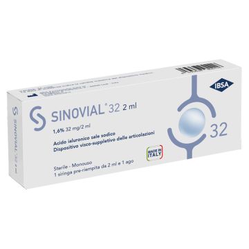 Siringa intra-articolare sinovial 32 acido ialuronico sale sodico 1,6% 32mg/2ml 2ml + ago 21 gauge