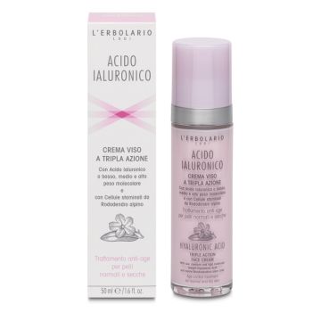 Acido ialuronico crema viso a tripla azione trattamento antiage pelli normali e secche 50 ml