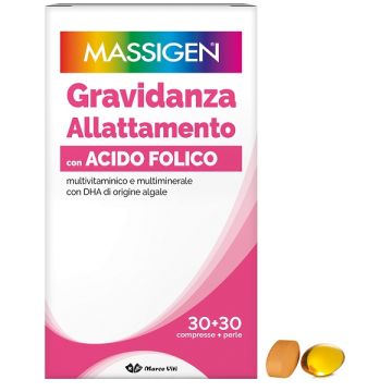 Massigen gravidanza allattamento con acido folico multivitaminico e multiminerale 30 compresse rivestite da 1,1 g + 30 perle da 700 mg