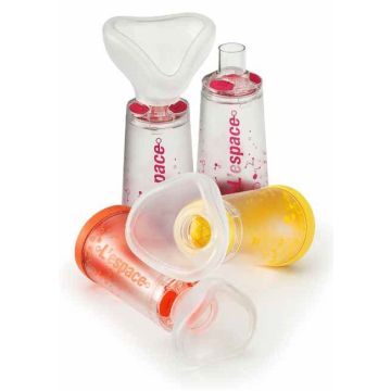 Camera distanziatrice per erogatori spray predosati l'espace 220ml per adulti spazio morto 88ml con maschera valvola inspirazione 2 valvole espirazione codice colore magenta