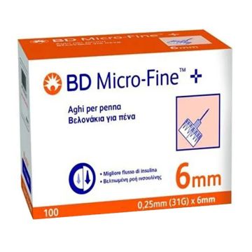Ago per penna da insulina bd microfine gauge 31 6mm 100 pezzi