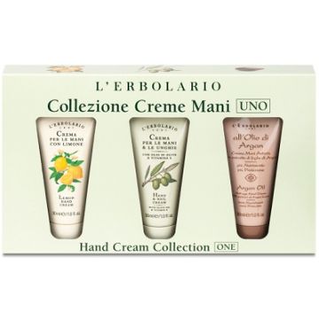 Creme mani uno collezione con crema mani limone 30 ml + crema mani e unghie olio d'oliva 30 ml + all'olio di argan crema mani 30 ml