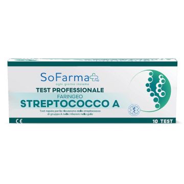Test rapido faringeo strepto a rilevazione antigene streptococco a su tampone faringeo mediante immunocromatografia professionale 10 pezzi sofarmapiu'