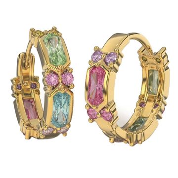 Bjt415 orecchini ring/cristalli multicolor 19mm gold plated