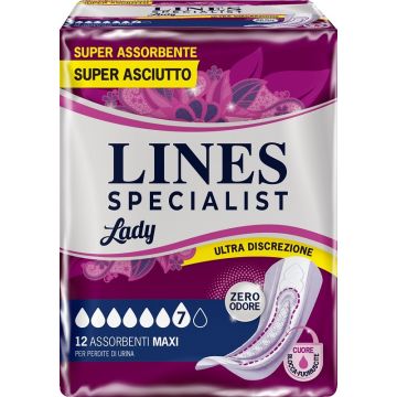 Assorbenti per incontinenza lines specialist lady ultra discrezione 7 maxi 12 pezzi