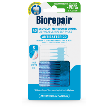 Biorepair oral care antibatterico scovolini monouso in gomma spazi stretti 40 pezzi