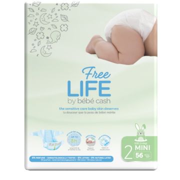 Freelife by bebecash pannolini mini taglia 2 3-6 kg girovita 30-48 cm 56 pezzi