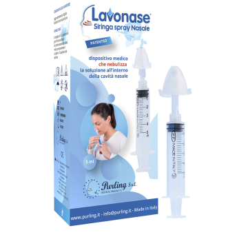 Lavonase siringa spray nasale non sterile 5 ml luer-lock con cappuccio + ugello nasale con raccordo luer-lock + perforatore con valvola non ritorno con tappo