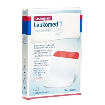 Leukomed t skin sensitive medicazione post-operatoria trasparente con massa adesiva in silicone 8x10 cm 5 pezzi