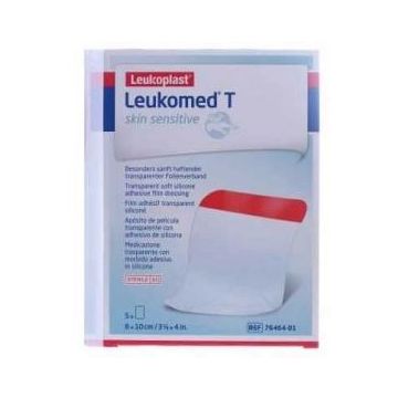 Leukomed t plus skin sensitive medicazione post-operatoria trasparente mpermeabile con massa adesiva al silicone 8x10cm 5 pezzi