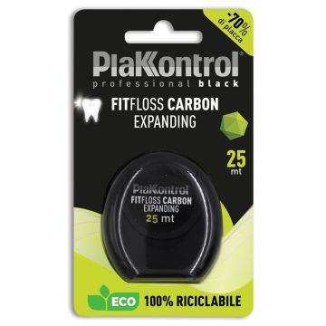 Plakkontrol professional black fitfloss carbon expanding filo interdentale 25 metri fresh mint