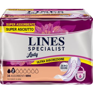 Assorbenti per incontinenza lines specialist lady 2 mini 16 pezzi