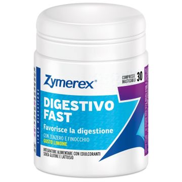 Zymerex digestivo fast 30 compresse masticabili gusto limone con edulcoranti senza glutine e lattosio