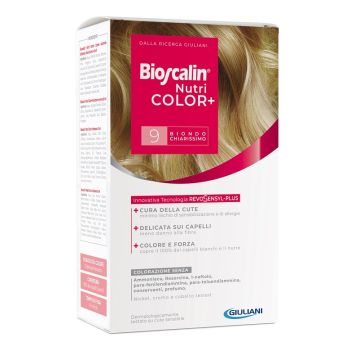 Bioscalin nutricolor plus 9 biondo chiarissimo crema colorante 40 ml + rivelatore crema 60 ml + shampoo 12 ml + trattamento finale balsamo 12 ml