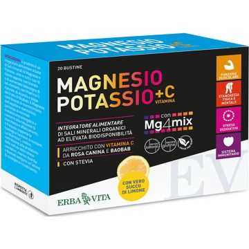 Magnesio potassio +c vitamina gusto limone 20 bustine da 3,8 g