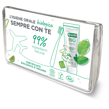 Gum travel kit bio 1 spazzolino + 1 dentifricio +  1 scovolino interdentale
