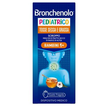 Sciroppo bronchenolo pediatrico tosse secca e grassa da 1 anno in su 120 ml gusto fragola senza coloranti artificiali, senza alcol, senza ogm