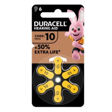 Duracell easy tab 10 giallo batteria per apparecchio acustico 6 pezzi