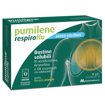 Pumilene respiroflu senza zucchero 12 bustine gusto menta arancia 36 g
